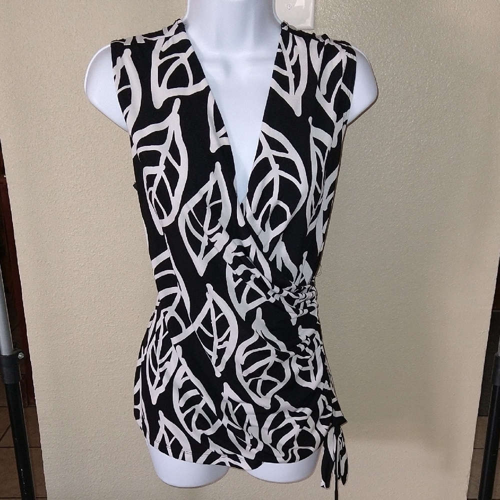 Black and White Sleeveless Wrap Tank Top